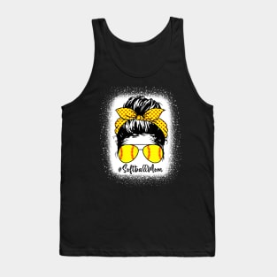 Bleached Softball Mom Life Leopard Messy Bun Game Day Gift Tank Top